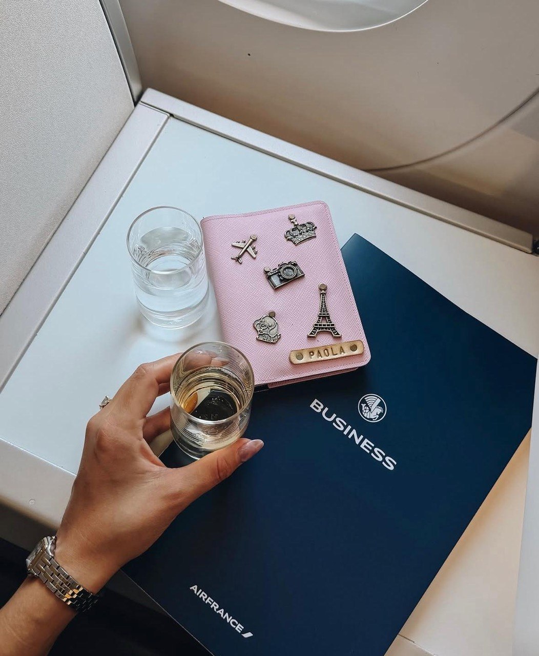 Air France Business Class menu and passport