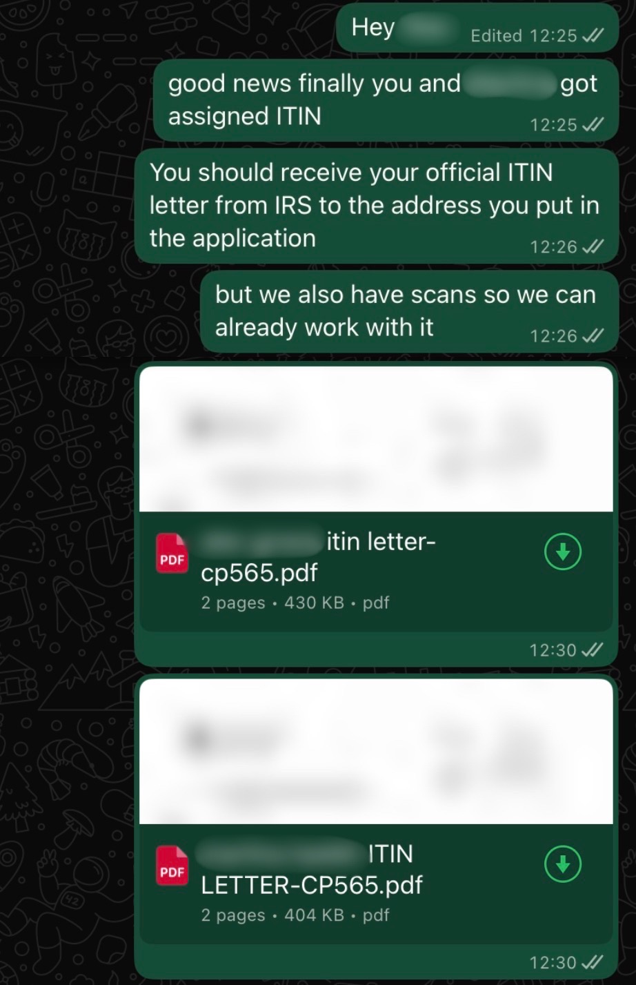 WhatsApp: Client got assigned ITIN