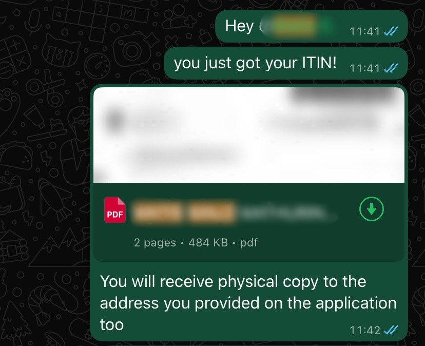 WhatsApp: You just got your ITIN!
