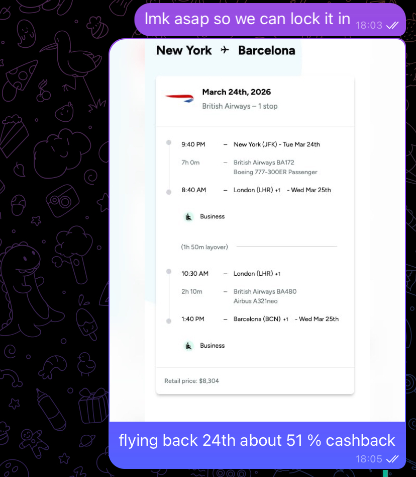 Business class flight booking confirmation
